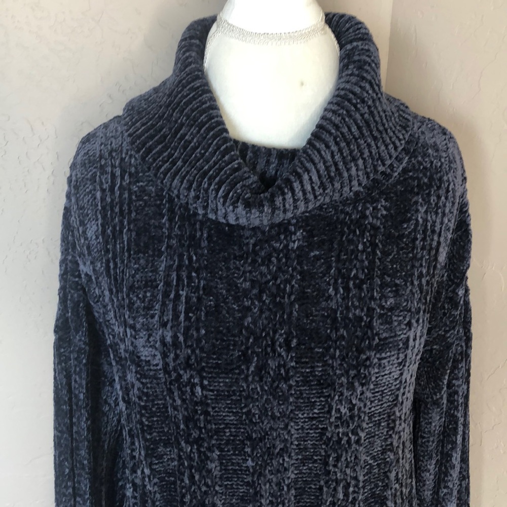 New Navy Chenille Cowl Neck Oversized Sweater - Picture 3 of 8